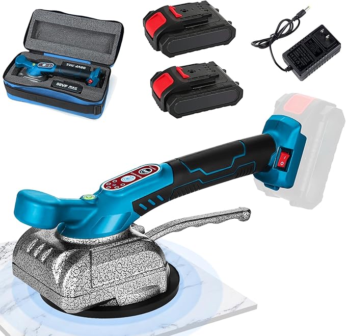 Piastrellatrice per piastrelle, Piastrella macchina Vibratori Piastrelle 100 kg, Vibratori Piastrelle con 2 batterie, Piastrellatrice Elettrica per Piastrelle 5 Velocità Regolabili Con ventose 160mm