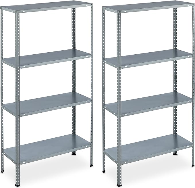 Scaffale in Metallo Zincato, capacità di 160 kg, HLP: 145x75,5x30 cm, 4 Ripiani, Acciaio, Cantina, Argento