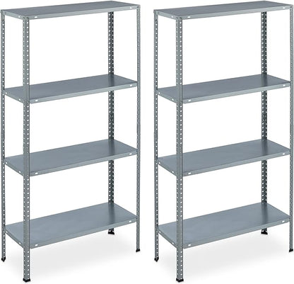 Scaffale in Metallo Zincato, capacità di 160 kg, HLP: 145x75,5x30 cm, 4 Ripiani, Acciaio, Cantina, Argento
